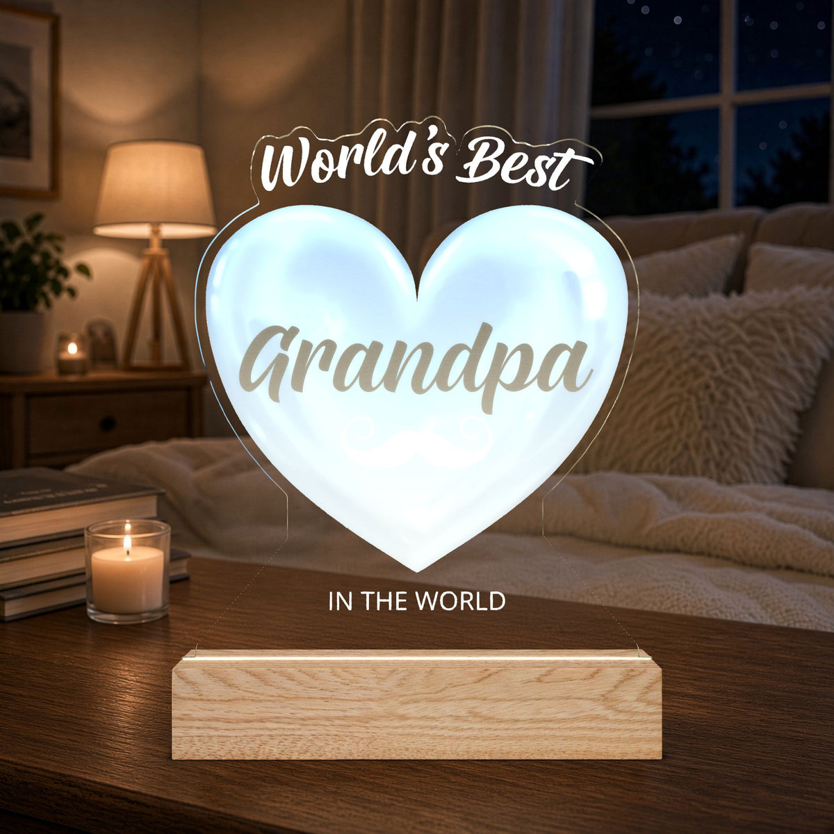 Custom Heart Night Light – "World's Best Grandpa" LED Acrylic Gift