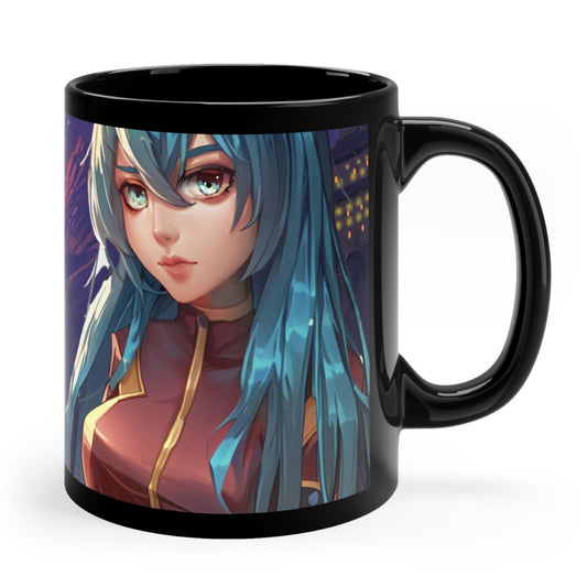 Anime Girl in Space Black Coffee Tea Mug