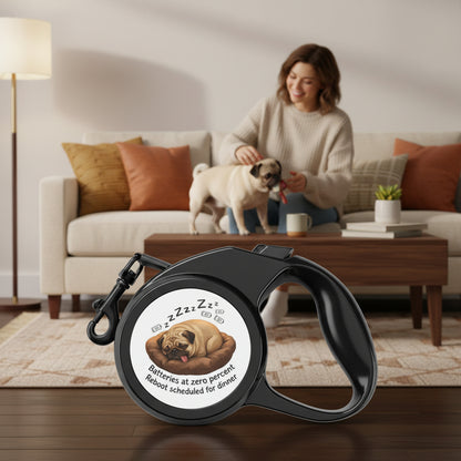 Retractable Pet Leash - "Batteries at Zero Percent" Sleeping Puppy Design