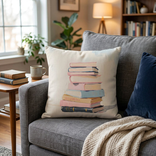 Books in Oil Faux Suede Cushion