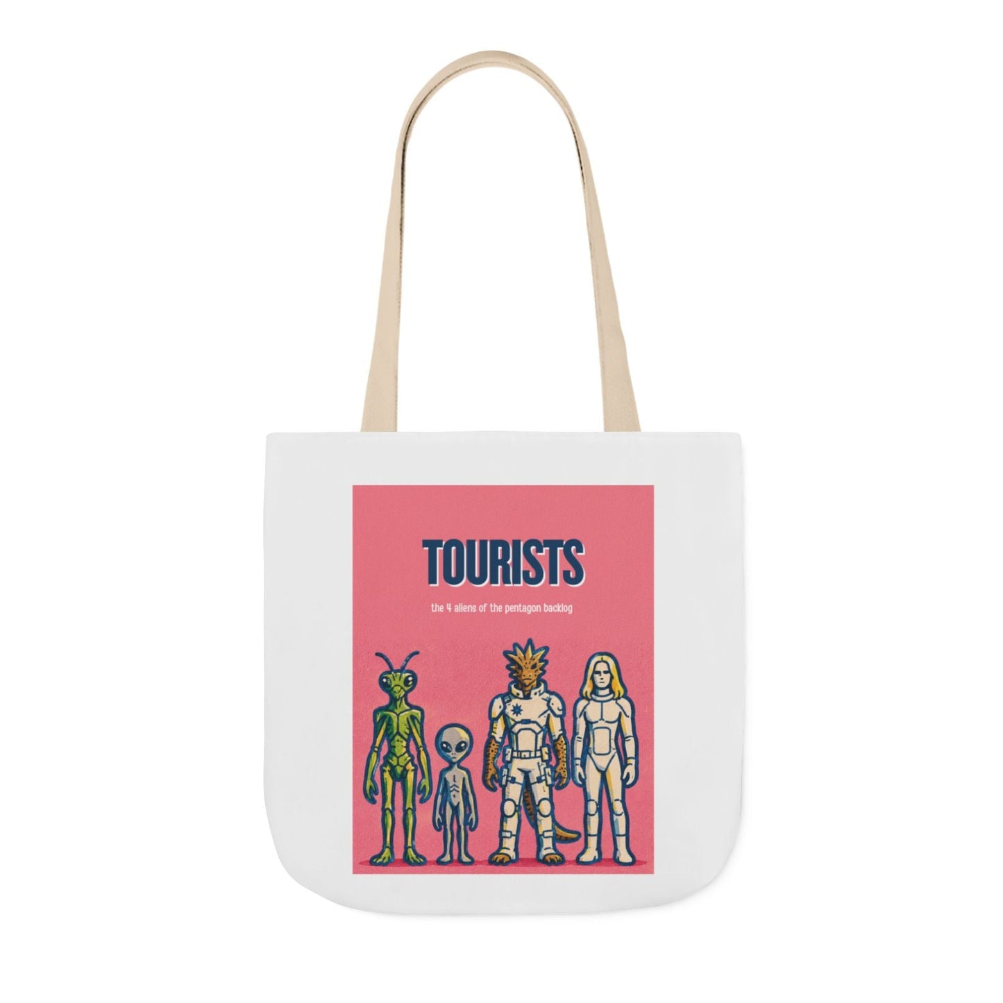 4 Alien Species Tourists Retro Sci‑Fi Character Canvas Tote