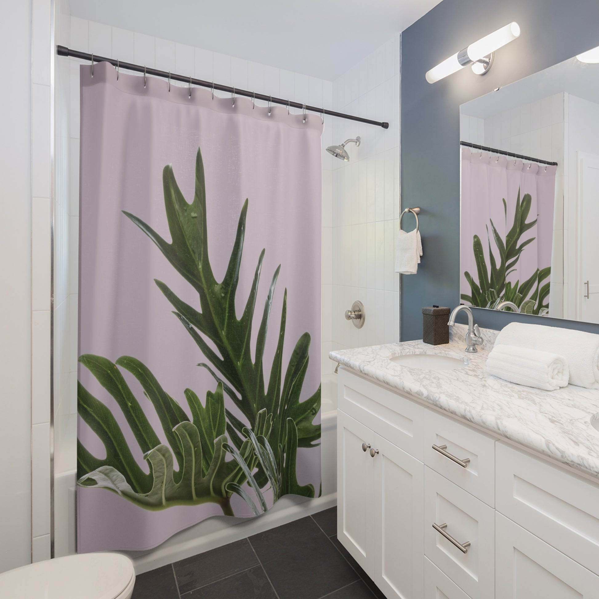 philodendron in shower Pink Philodendron Print Shower Curtain – Onetify