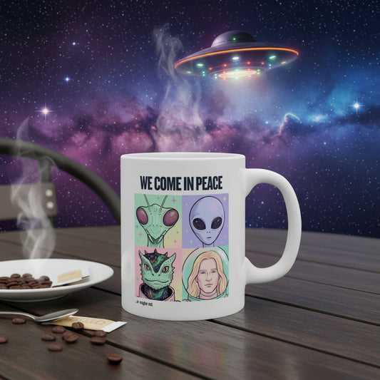 We Come in Peace Mug - Alien Portraits 11oz Ceramic Coffee Cup