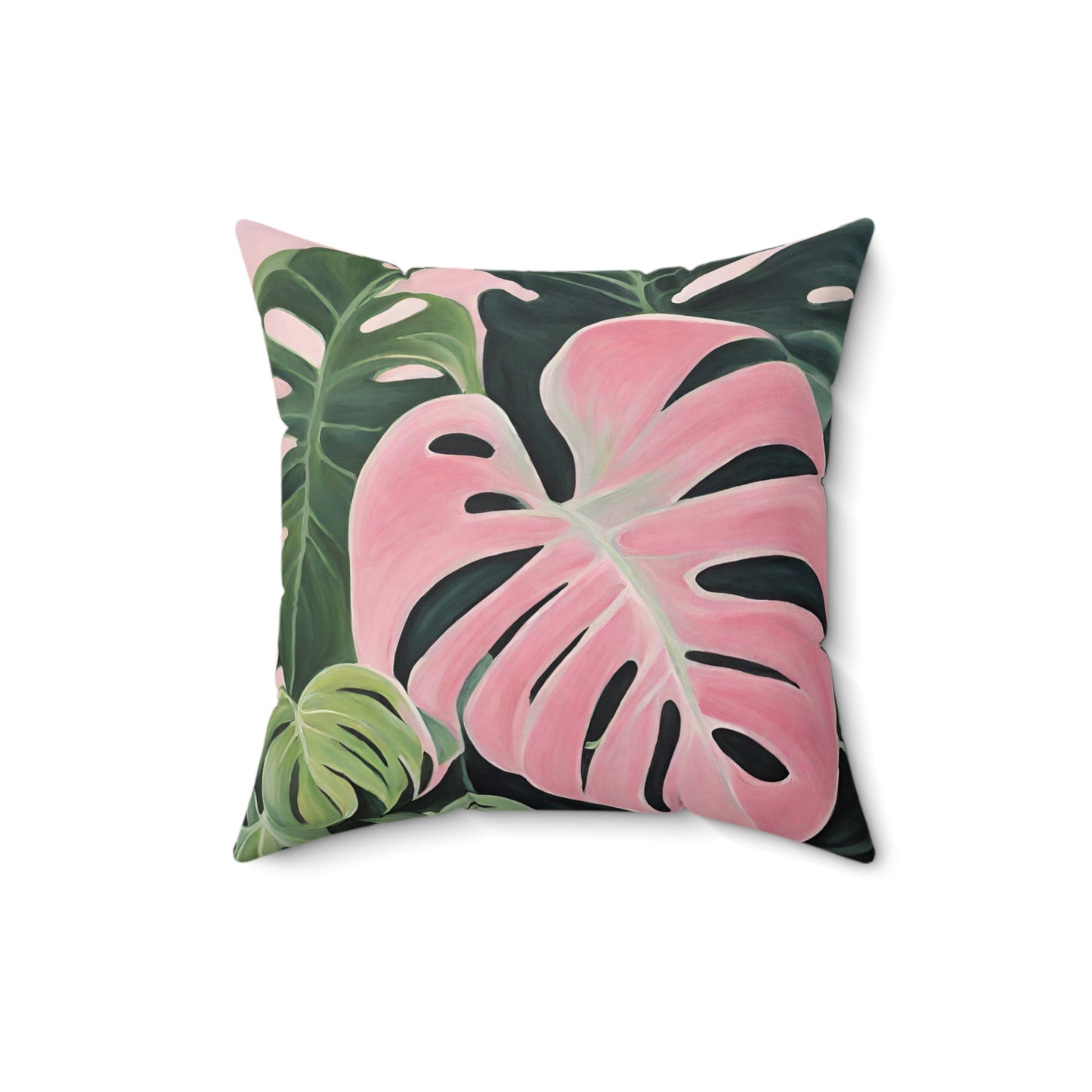 Philodendron Pink Princess Leaves Square Pillow - 3 Sizes