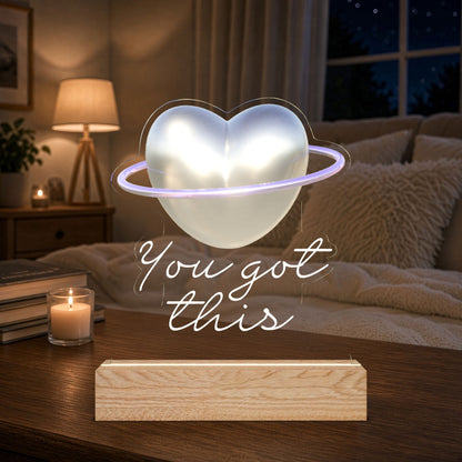 Heart Planet LED Night Light – "You Got This" Heart Shape Acrylic Lamp
