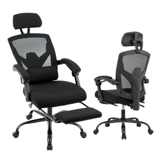 Ergo Lumbar Support Reclining Mesh Chair with Headrest and Footrest