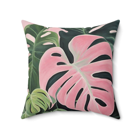 Philodendron Pink Princess Leaves Square Pillow - 3 Sizes