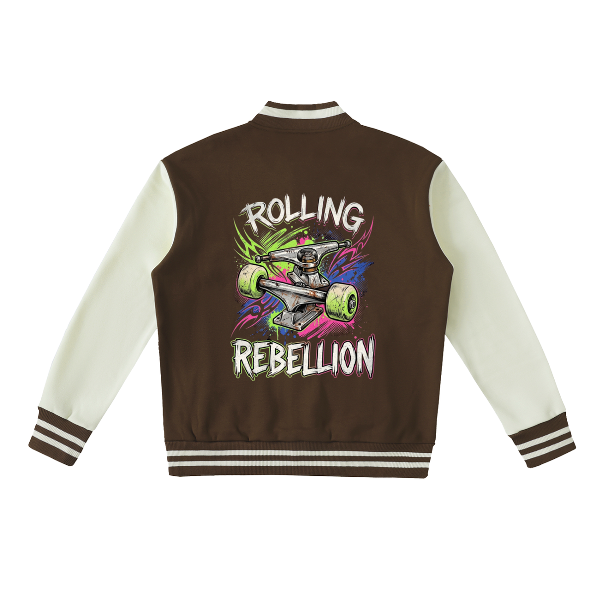 Rolling Rebel Theme Two-Tone Fleeced Varsity Jacket