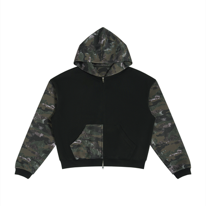 Robot Cat Camo Full Zip Boxy Hoodie