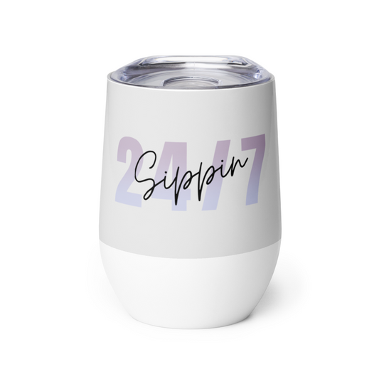 Sippin Gray Insulated Wine Tumbler 12oz for Hot or Cold Liquid