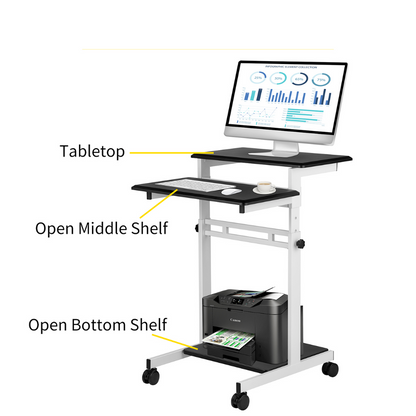 Adjustable 3 Tier Laptop Standing Desk With Lockable Wheels