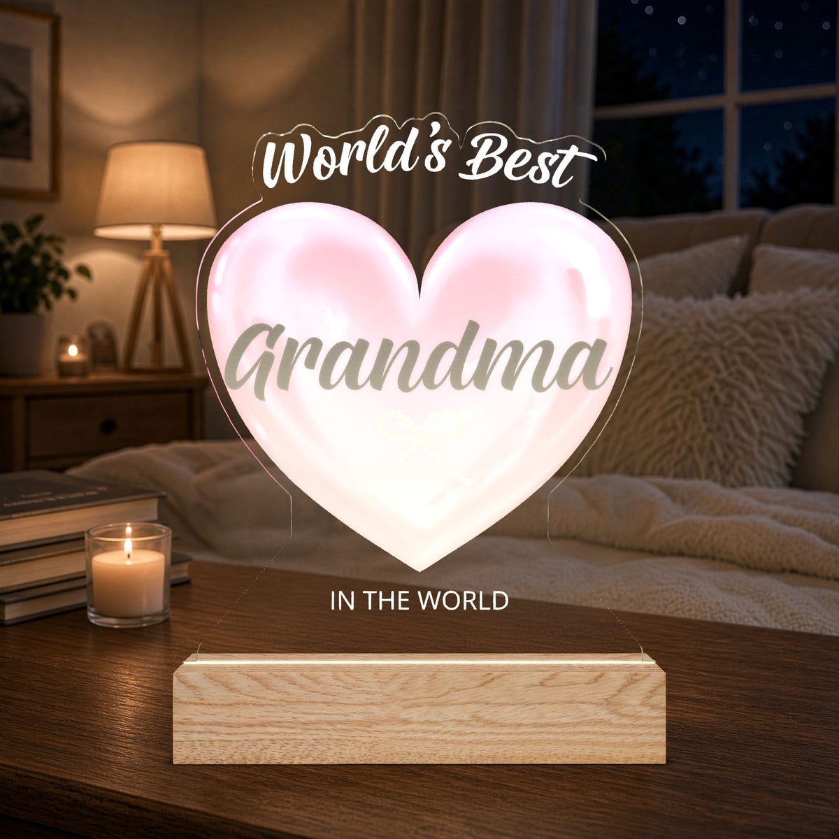 Custom Heart Night Light – "World's Best Grandma" LED Acrylic Gift