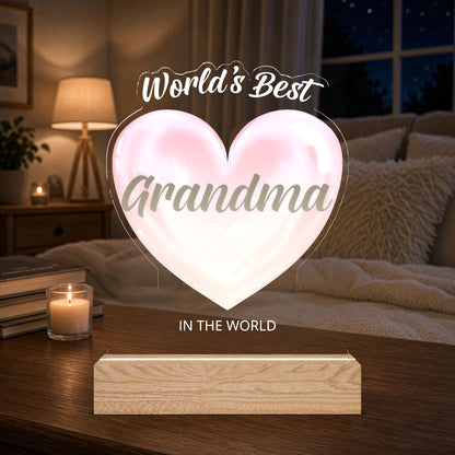 Custom Heart Night Light – "World's Best Grandma" LED Acrylic Gift