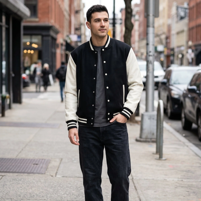 Mens Eagle Theme Two-Tone Fleeced Varsity Jacket