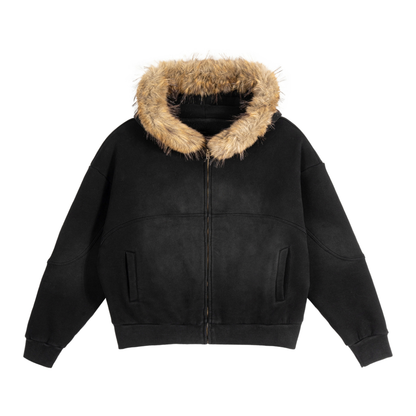 Eagle Boxy Detachable Fur Hoodie