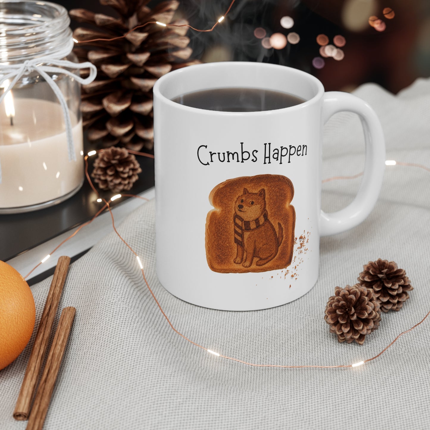 Crumbs Happen Toast Dog Mug - Cute Funny Coffee Cup, Gift for Dog Lovers