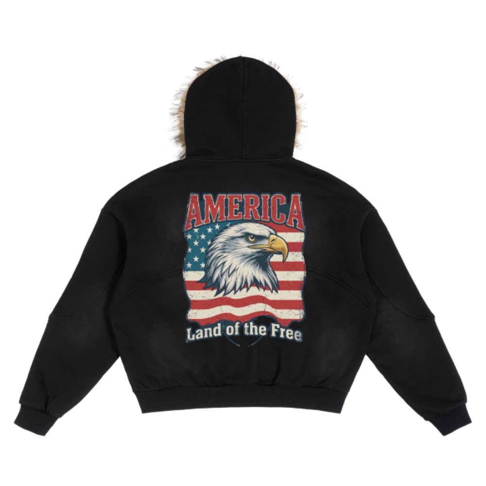 Eagle Boxy Detachable Fur Hoodie