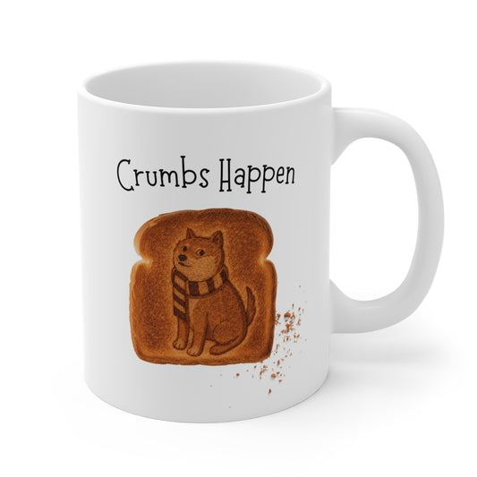 Crumbs Happen Toast Dog Mug - Cute Funny Coffee Cup, Gift for Dog Lovers