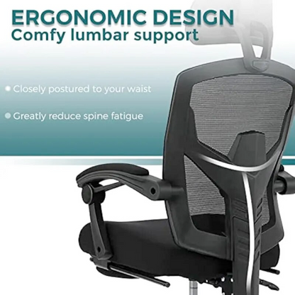 Ergo Lumbar Support Reclining Mesh Chair with Headrest and Footrest