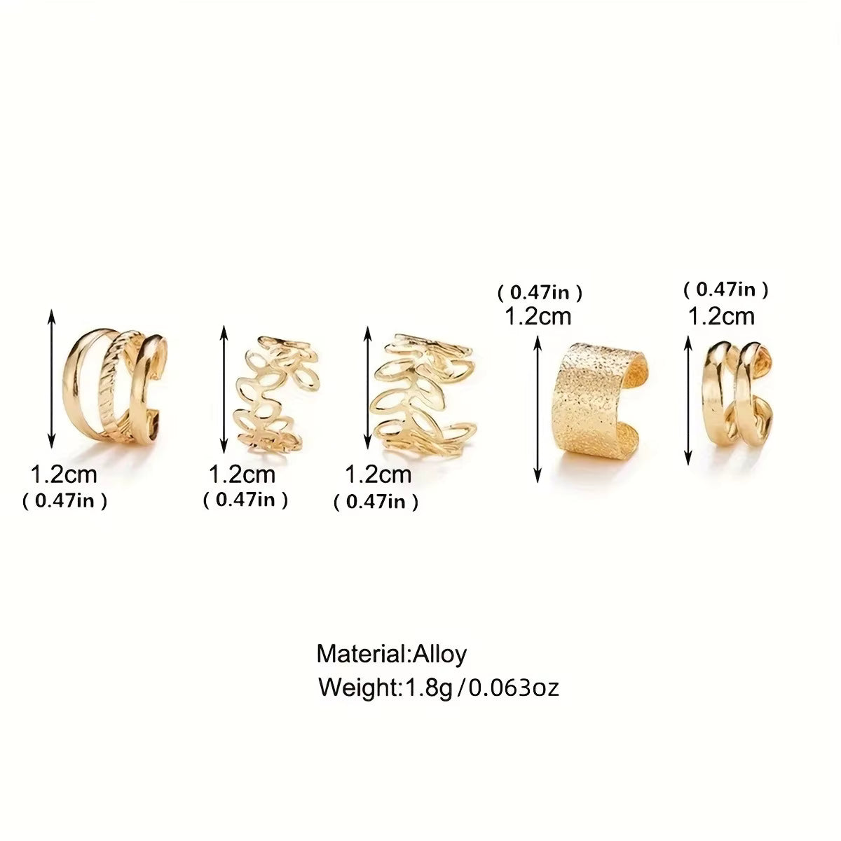 5-Piece Leaf Ear Cuff Set for Women (2 Sets) Gold & Silver  | Adjustable No-Piercing Ear Wraps |
