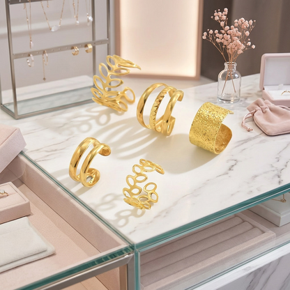 5-Piece Leaf Ear Cuff Set for Women (2 Sets) Gold & Silver  | Adjustable No-Piercing Ear Wraps |