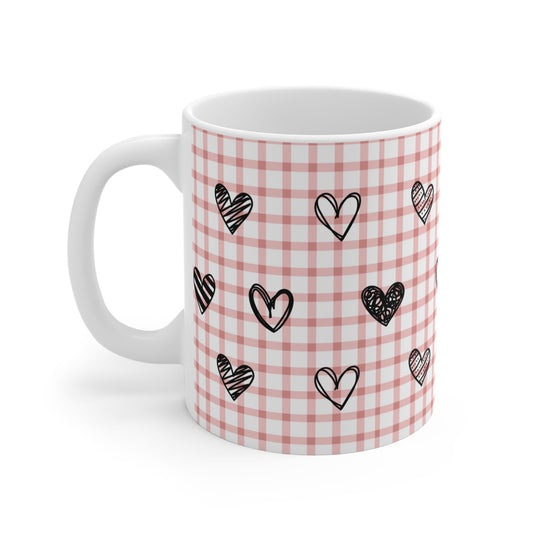 Plaid and Hearts Pink Mug