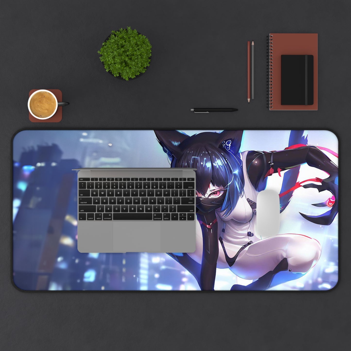 Cyborg Cat Girl Large Mouse Pad