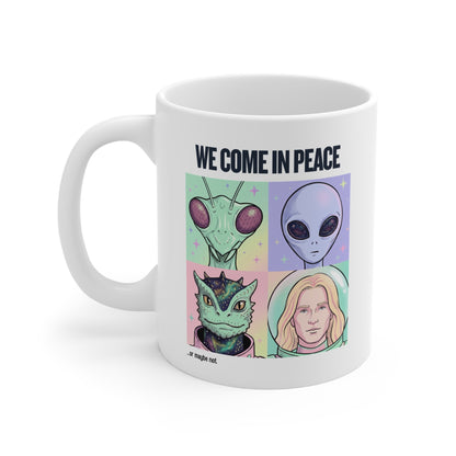We Come in Peace Mug - Alien Portraits 11oz Ceramic Coffee Cup