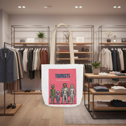 4 Alien Species Tourists Retro Sci‑Fi Character Canvas Tote