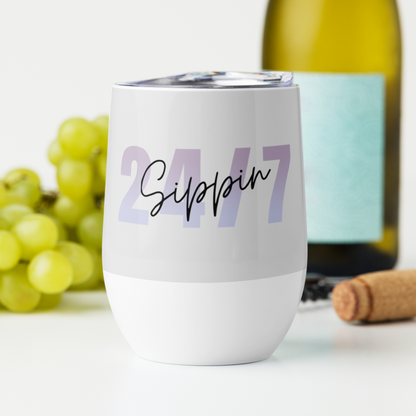 Sippin Gray Insulated Wine Tumbler 12oz for Hot or Cold Liquid