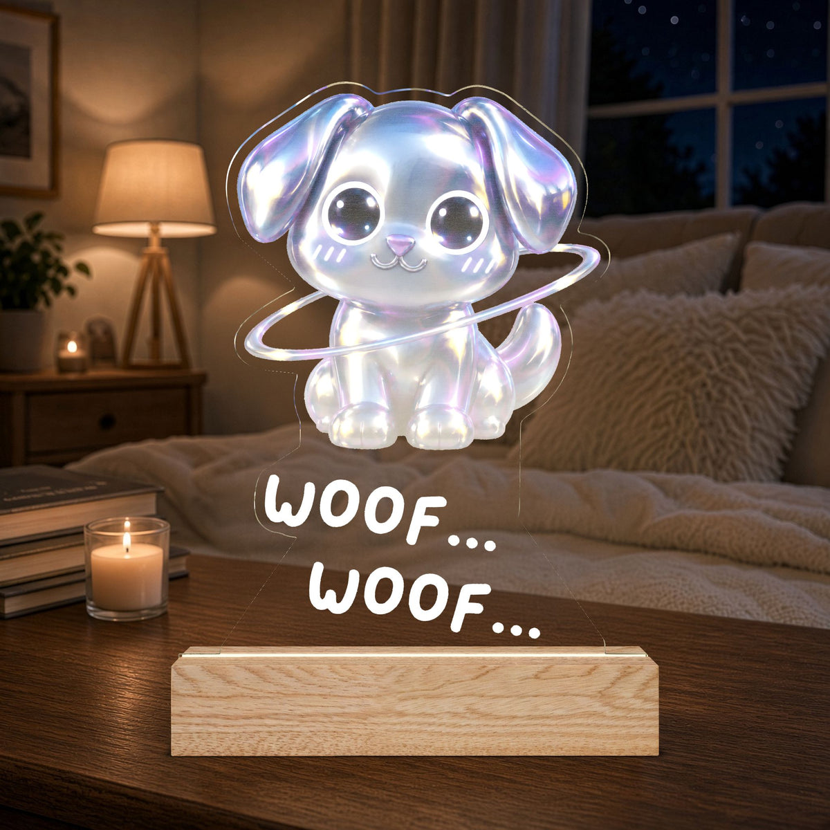 Cute Kawaii Puppy LED Night Light — Galactic Dog Shape Acrylic Lamp