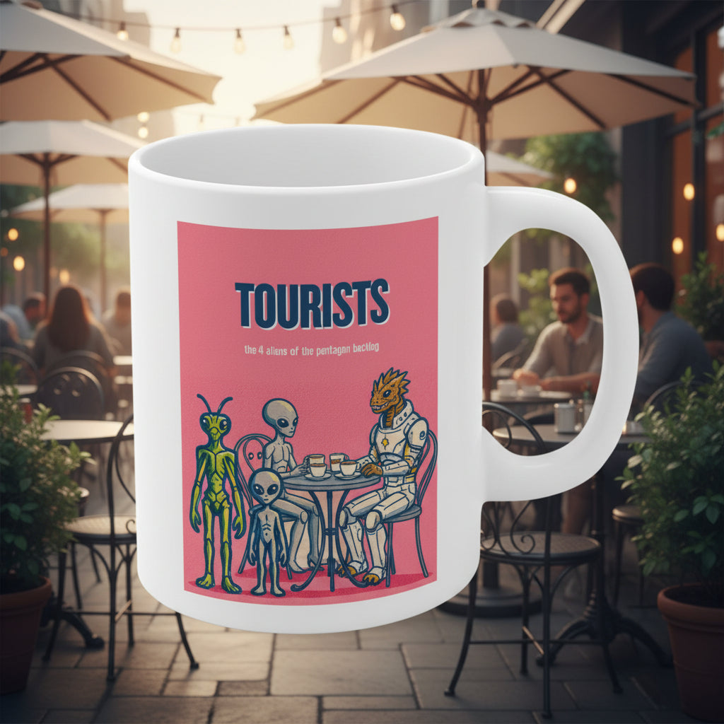 Tourists Theme 4 Alien Species Retro Sci‑Fi Character Mug