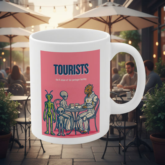 Tourists Theme 4 Alien Species Retro Sci‑Fi Character Mug