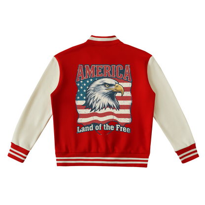 Eagle Theme Two-Tone Unisex Fleeced Varsity Jacket