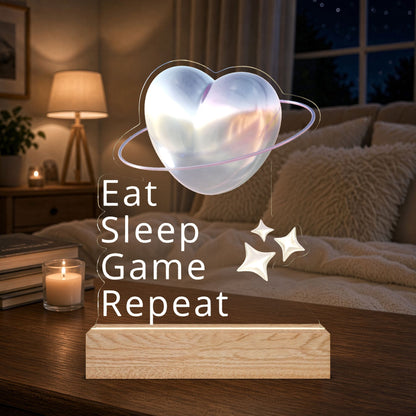 Eat Sleep Game Repeat LED Night Light — Heart Planet Acrylic Lamp
