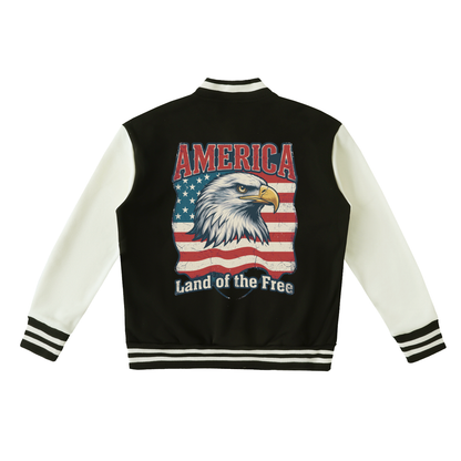 Eagle Theme Two-Tone Unisex Fleeced Varsity Jacket