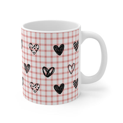 Plaid and Hearts Pink Mug
