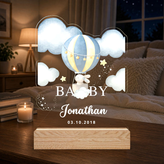 Personalized Baby Night Light — Custom Name & Date Hot Air Balloon LED Lamp