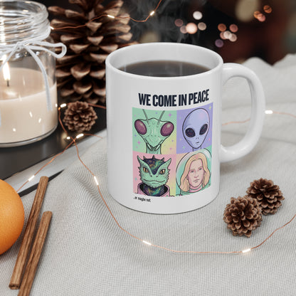 We Come in Peace Mug - Alien Portraits 11oz Ceramic Coffee Cup