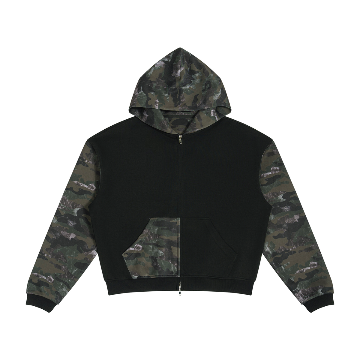 Football Theme Colorblock Camo Full Zip Boxy Hoodie