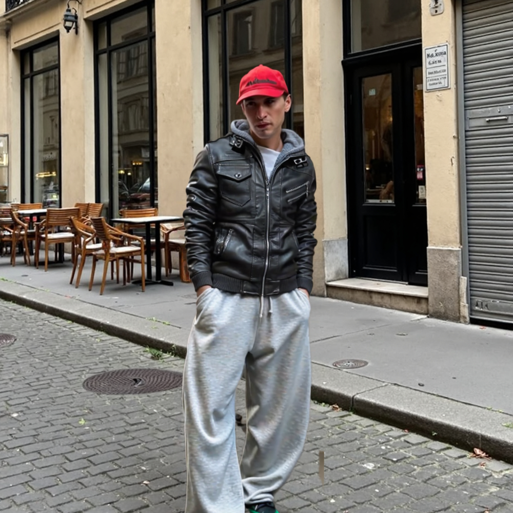 Mens Hooded Faux Leather Biker Jacket