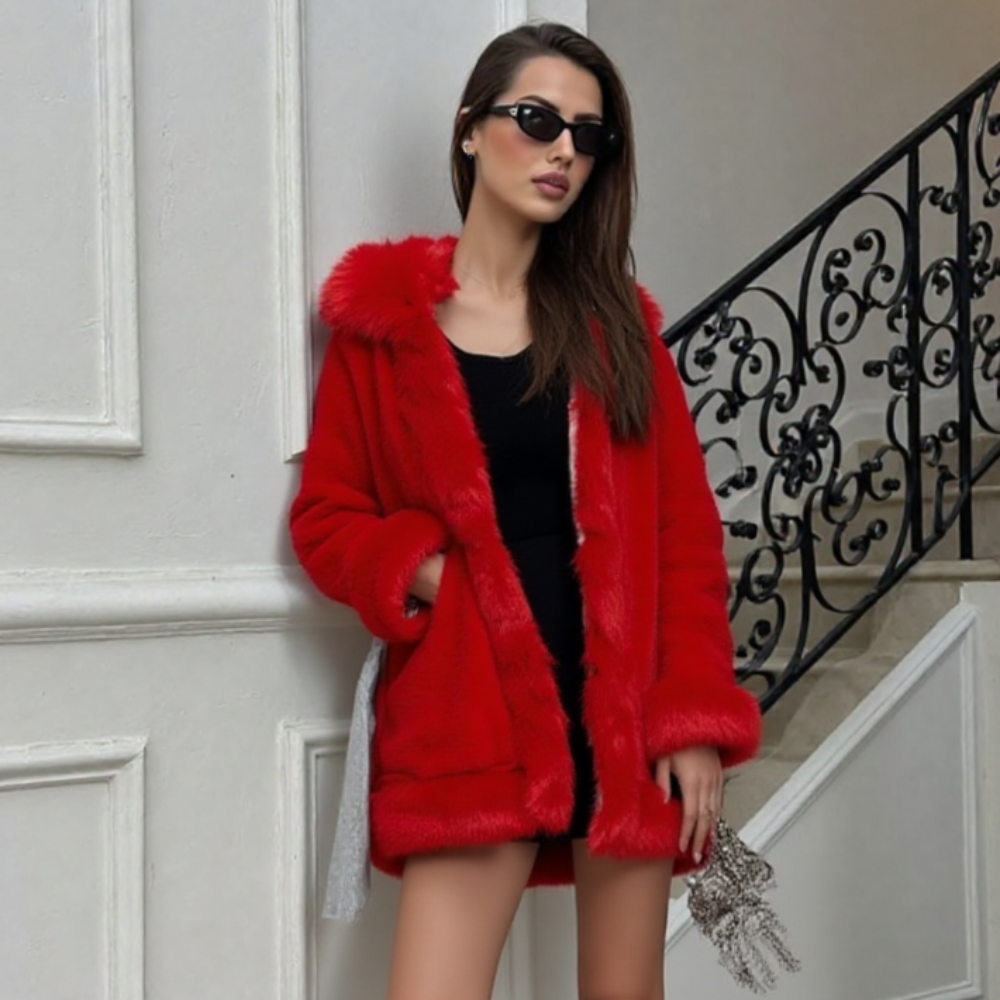 Womens Hooded Faux Fur Collar Coat