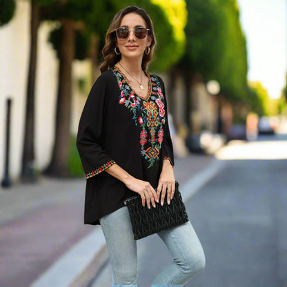 Womens Embroidered Quarter Sleeve Top