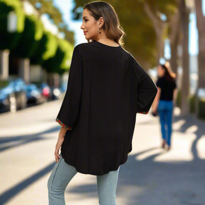 Womens Embroidered Quarter Sleeve Top