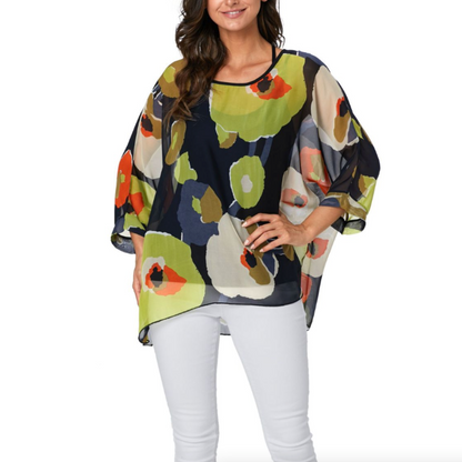 Womens Blossom Flowers Batwing Chiffon Top