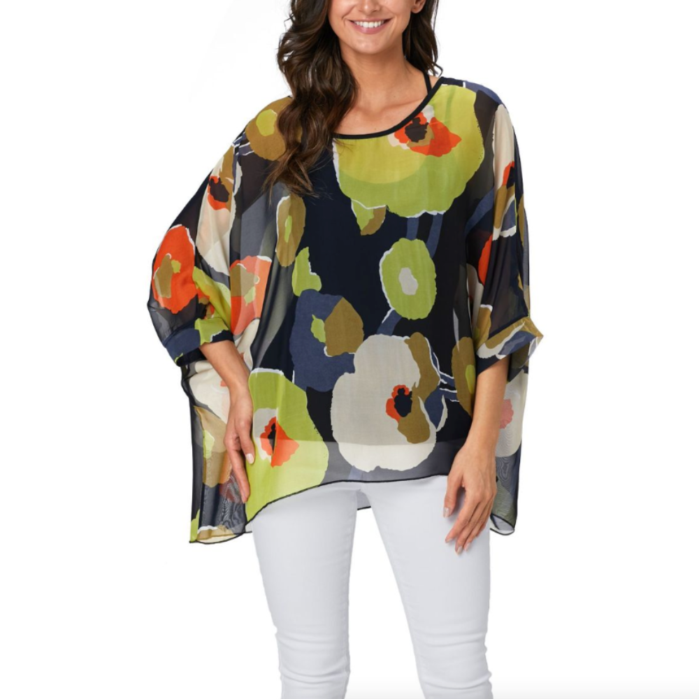 Womens Blossom Flowers Batwing Chiffon Top