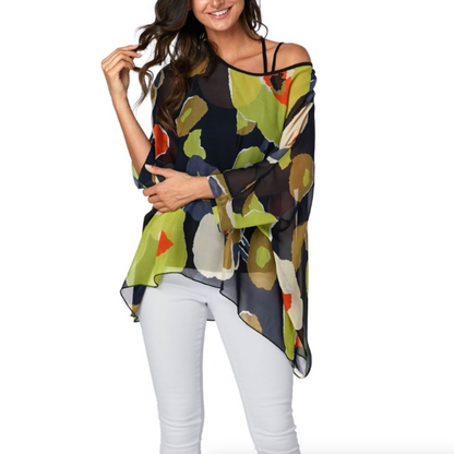 Womens Blossom Flowers Batwing Chiffon Top