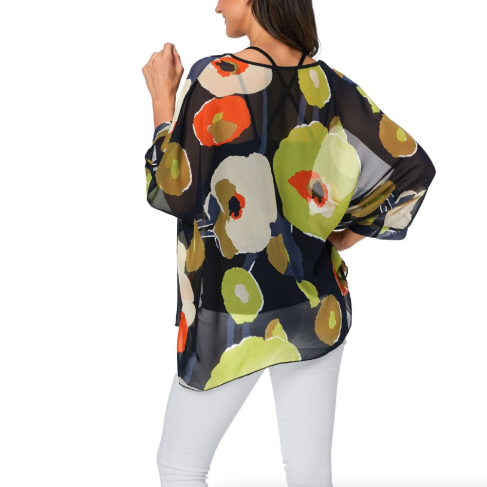 Womens Blossom Flowers Batwing Chiffon Top