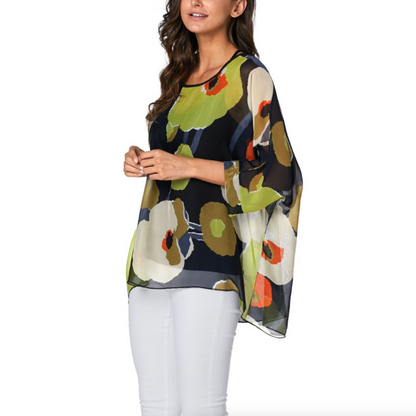 Womens Blossom Flowers Batwing Chiffon Top