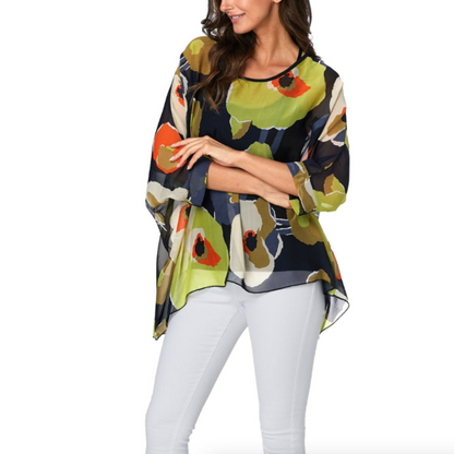 Womens Blossom Flowers Batwing Chiffon Top
